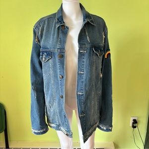 LEE JEANS LEE IS LOVE RAINBOW EMBROIDERED JEAN JACKET SIZE XL
